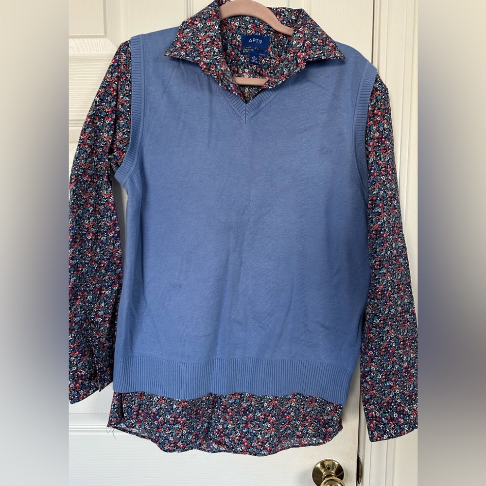 Lot of a APT. 9 flower shirt and Lands End vest